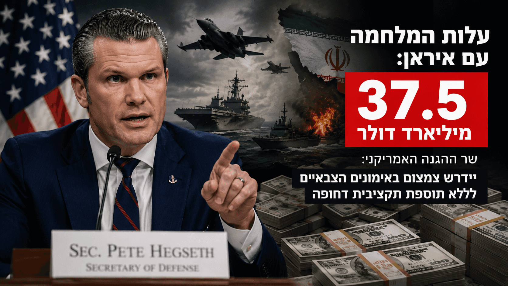 שר ההגנה האמריקני חושף: עלות המערכה מול איראן כבר הגיעה ל-37.5 מיליארד דולר