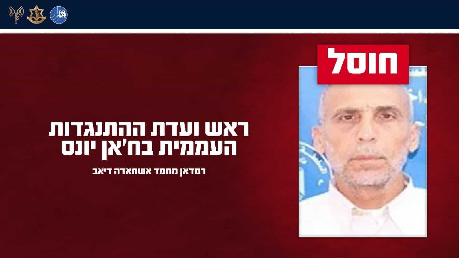 כוחותינו חיסלו את ראש ארגון הטרור ועדת ההתנגדות העממית בח'אן יונס