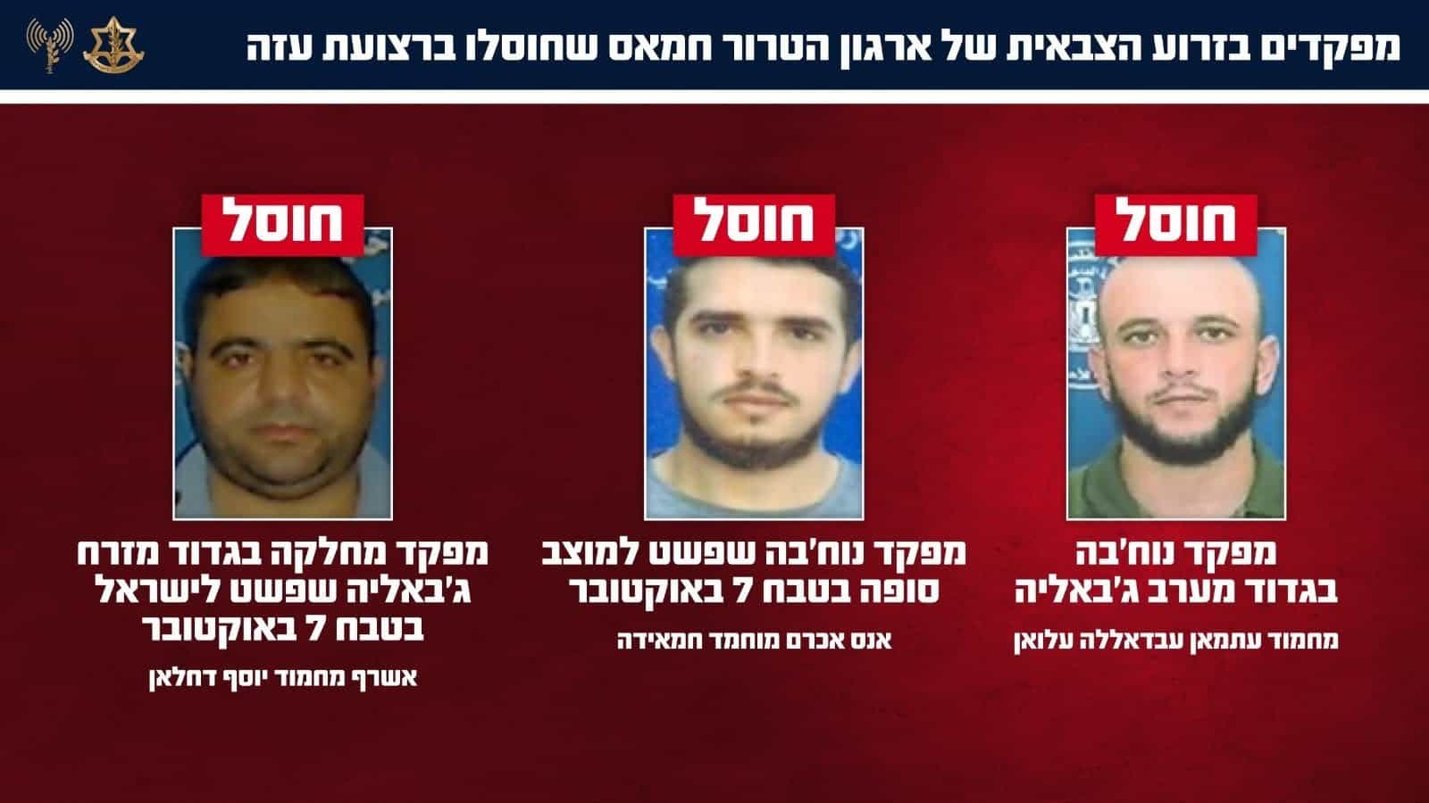 כוחותינו חיסלו שלושה מפקדים בכירים בחמאס ברצועת עזה