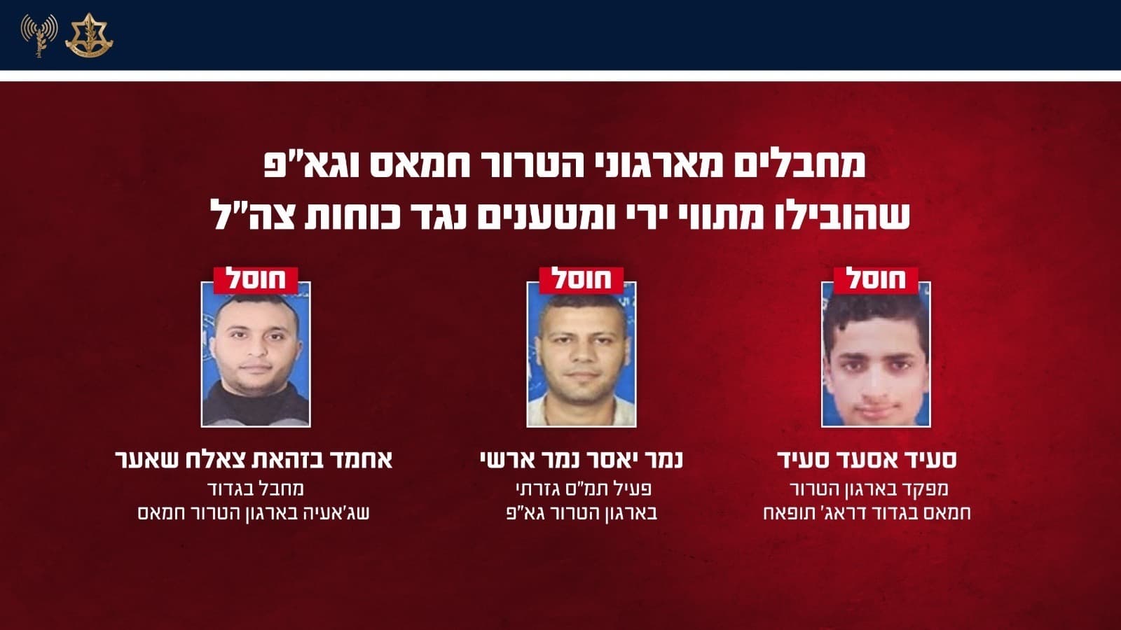 כוחותינו חיסלו שלושה מחבלי חמאס וגא"פ בעזה - הובילו מתווי ירי ומטענים נגד הכוחות