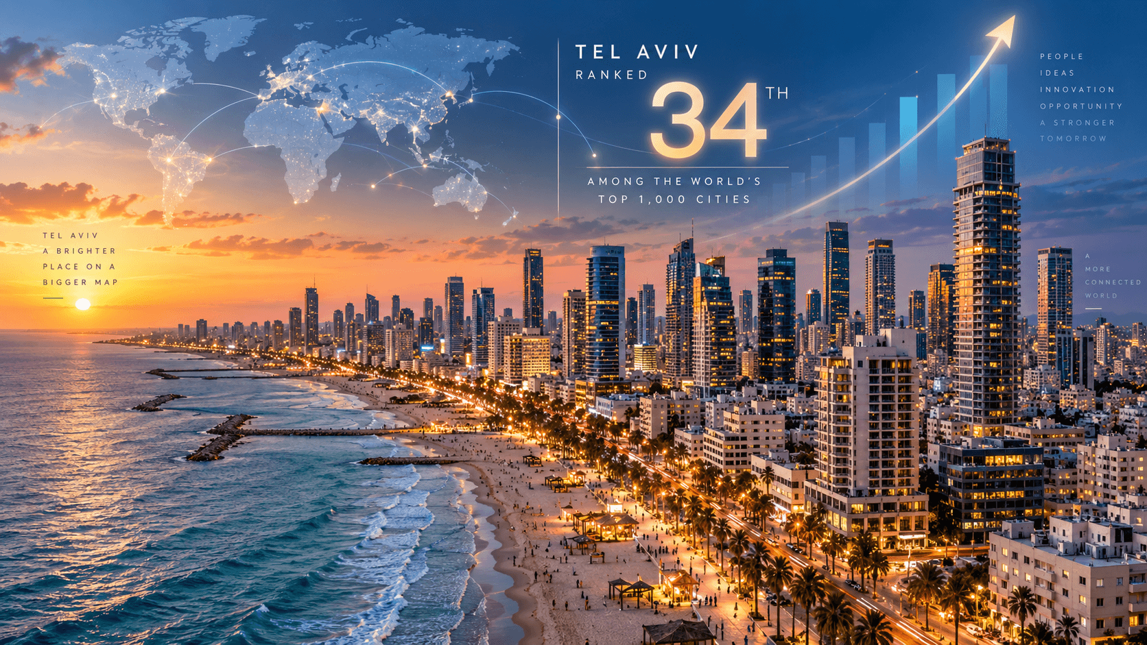 תל אביב בצמרת העולמית: דורגה במקום ה־34 מבין 1,000 ערים מובילות