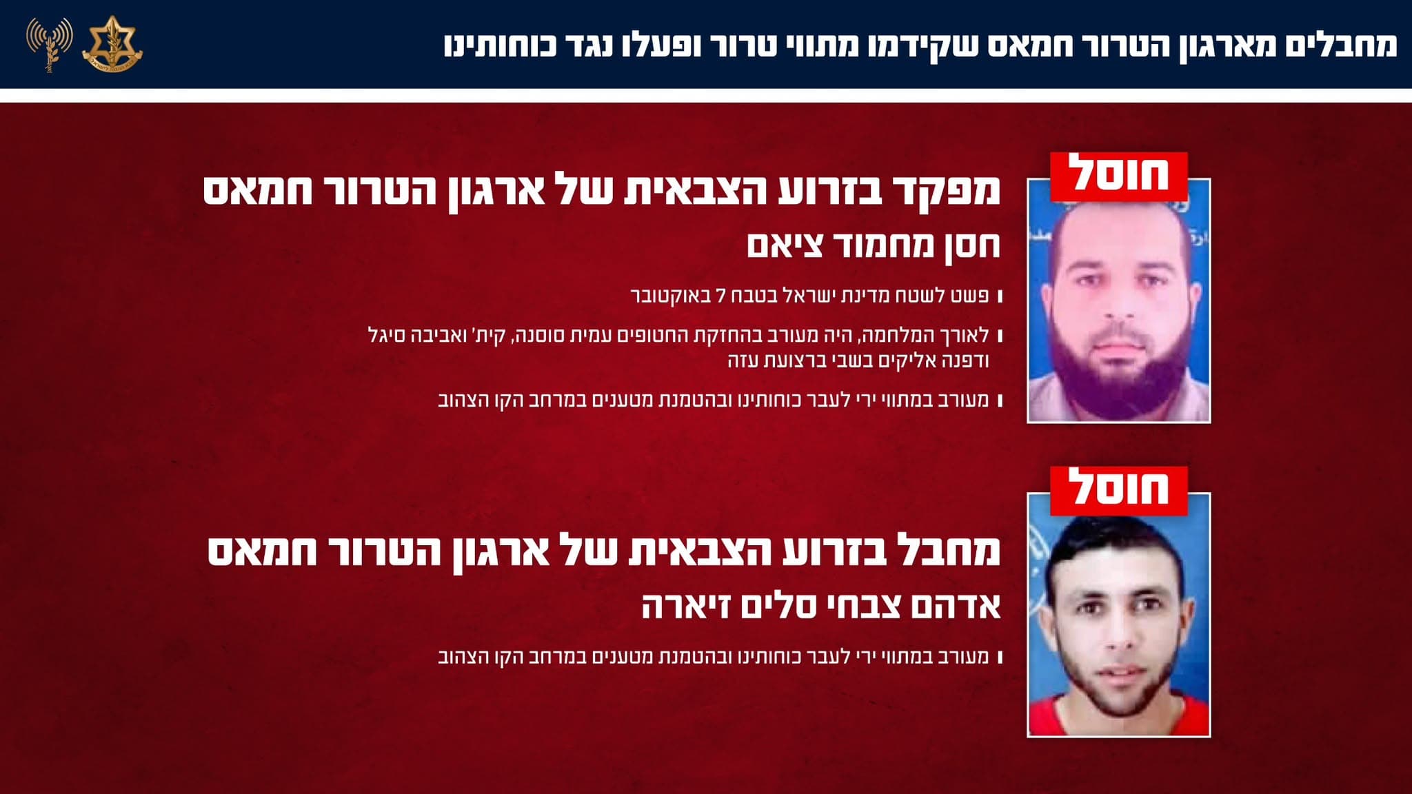 כוחותינו חיסלו שני מחבלי חמאס: אחד מהם לקח חלק בהחזקת חטופים בשבי