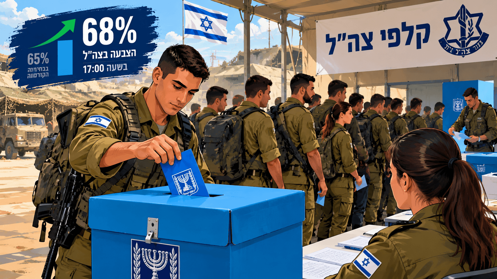 אחוז הצבעה מרשים בצה"ל: 68% מהחיילים כבר הצביעו – תורים חריגים ועיכובים בבסיסים