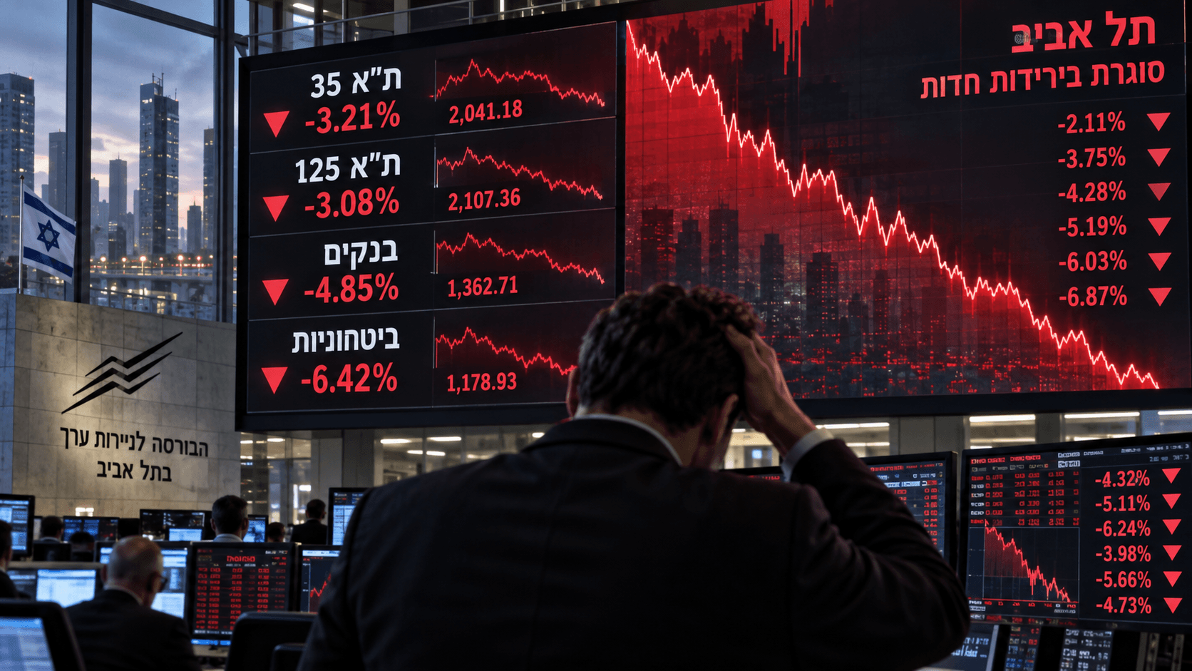 יום אדום בבורסה: הביטחוניות והפיננסים משכו את תל אביב למטה