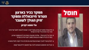 כוחותינו חיסלו בסוף השבוע האחרון מפקד בכיר בארגון הטרור חיזבאללה